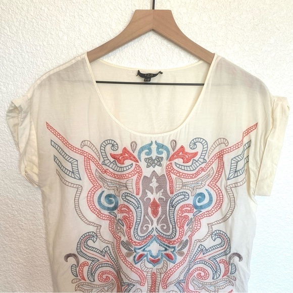 1.2.3 Paris Women's Emboridered Medium Large Silk/Cotton Sheer Blouse Boho - Picture 2 of 11